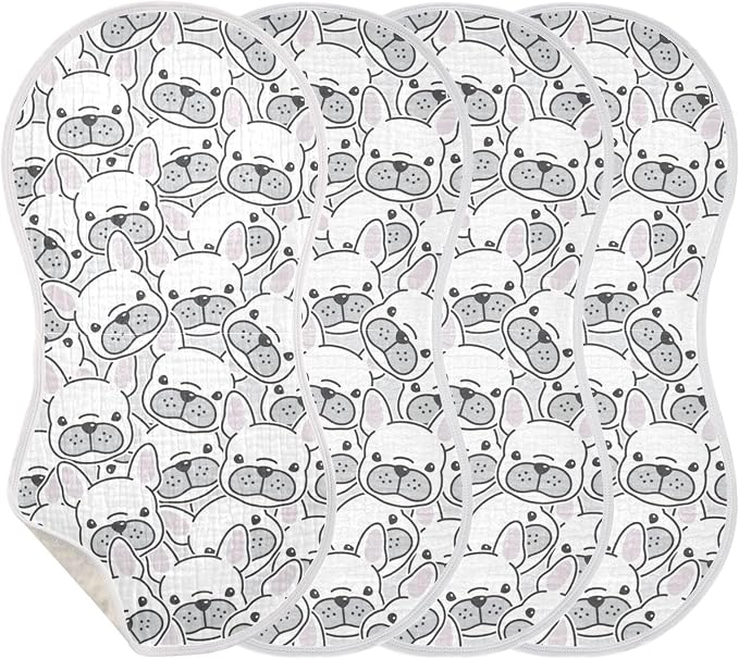 vvfelixl Baby Burp Cloths Dog French Bulldog Baby Newborn Cotton Burping Cloths Set Baby Washcloths 4 Pack White