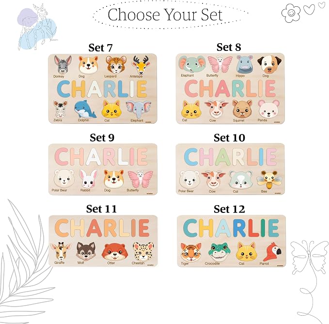 Personalized Animal Name Puzzle for Baby Boys & Girls, Handmade Wooden Toy, Custom Baby Gift, First Christmas or Birthday Present, 1 Year Old Gifts