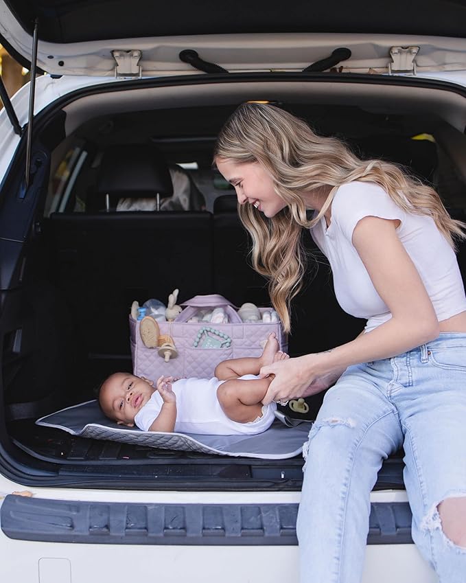 Lily Miles Baby Changing Pad Portable, Diaper Changing Mat with Magnetic Latches, Travel Pad for Diaper Bag, Baby Essentials, Wipeable & Waterproof Mat (Heather Gray, Large)