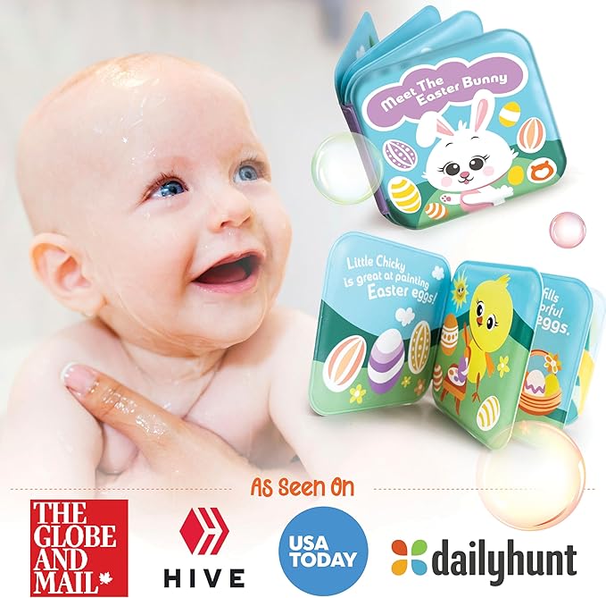 Bath Book Set for Babies & Toddlers ??4 Colorful, Soft, and Waterproof Bath Books with Bunny & Animal Friends ??Fun Bath Toys & Basket Stuffers ??Perfect for Easter & Baby Showers