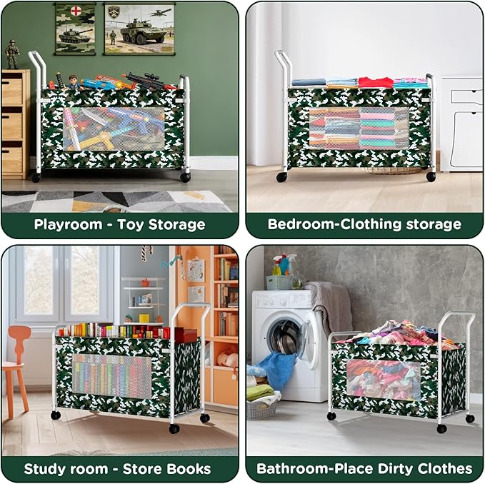 KEEGH Extra Large Toy Box for Kids with 360° Rotating Wheels, Heavy Duty Toy Chest for Boys and Girls, Toy Storage Organizer for Kids, Toy Bins for Living Room, Nursery, Bedroom (Camouflage)