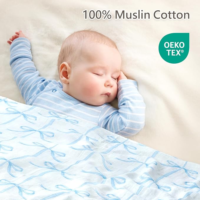 4-Pack Muslin Swaddle Blankets 47x47-100% Cotton Breathable Receiving Blankets for Newborn Baby, Soft Swaddling Wraps, Blossom Bow Garden
