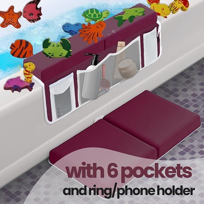 Bath Kneeler ?? Suction Cups & 1.5" Padding.Certified Non Toxic Bath Kneeling Pad for Bath Tub & 5 Bath Toy Organizer. Fast Dry Baby Bath Kneeler and Elbow Rest Pad Set by Supa Ant-Bordeaux