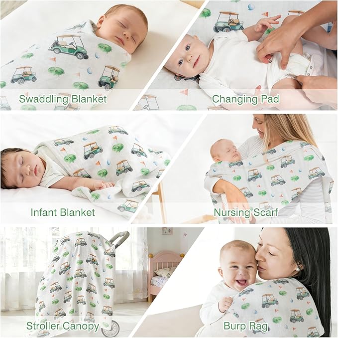 Muslin Swaddle Blankets for Newborn, Large 47"x47" Soft Breathable Bamboo Cotton Baby Blanket, Lightweight Receiving Blanket for Boys and Girls, Golf Target