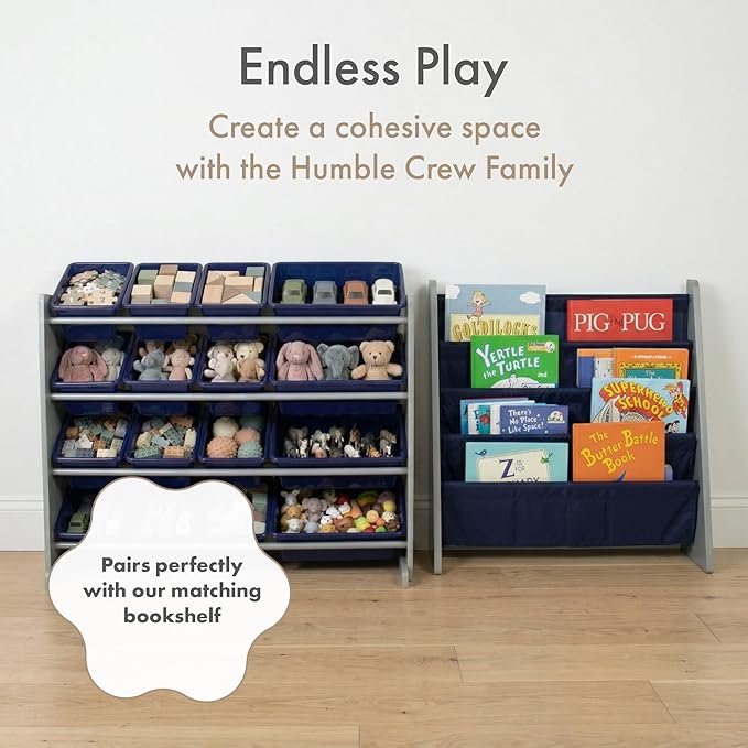 Humble Crew Supersized Toy Storage Organizer with 16 Removable Bins, Grey/Navy ??Large Toy Storage for Toddlers Ideal for Kids' Rooms, Playrooms, and Nurseries - Modern Toy Bins for Kids