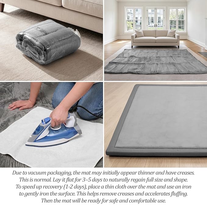 AEOCOO 50x50 Playpen Baby Play Mat for Floor, 1.3" Thick Memory Foam Play Mat for Infants Tummy Time Crawling, CloudSoft Velvet Non Slip, Play Pen, Living Room, Playroom, Tatami Style, Beige