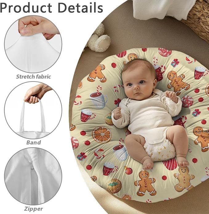 Gingerbread Man Nursing Pillow Cover Breastfeeding Pillow Slipcover for Baby Boys & Girls Nursing Pillow Case for Newborn Soft Fabric Fits Snug On Infant Pillow Not Included