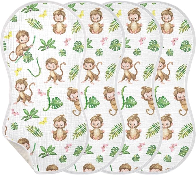 vvfelixl Baby Burp Cloths Monkey Baby Baby Newborn Cotton Burping Cloths Set Baby Washcloths 4 Pack White