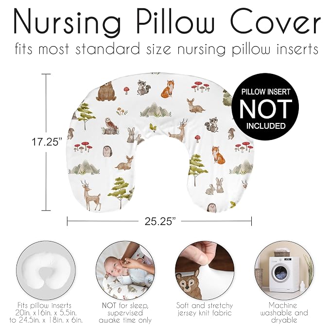 Sweet Jojo Designs Woodland Forest Animals Boy Girl Unisex/Gender Neutral Nursing Pillow Cover Baby Breastfeeding Slipcover Infant Newborn Nursery Bottle Breast Feeding Pillowcase Pillow NOT Included
