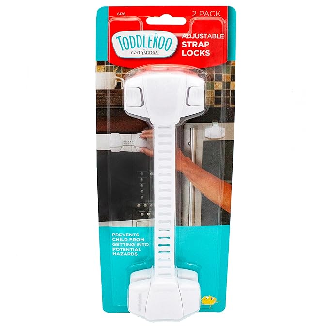 Toddleroo by North States - Adjustable Strap Locks for Baby Proofing: Child Proof Safety Straps - 2 Pack - White