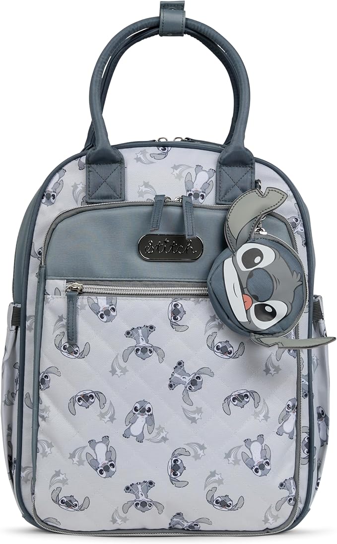 Disney Diaper Bag Backpack with Changing Pad Stich ??16??Nylon Baby Bag for Parents, Insulated Bottle Holders, Multiple Storage Pockets