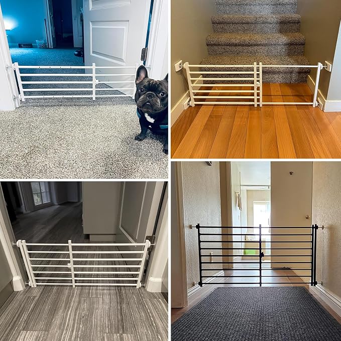Malier Indoor Dog Gate with Door, 34-55" Extra Wide Full Metal Pet Gate Short Dog Gate for Stairs, Pressure Mount 10'' Tall Small Puppy Low Gate Easy Step Over for Doorways