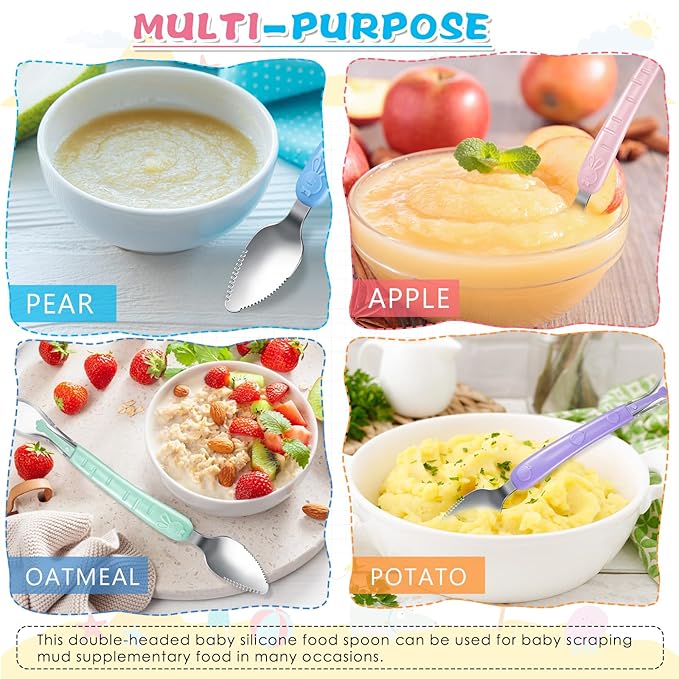 Lallisa 4 Pcs Double Head Baby Food Spoon Silicone Baby Fruit feeder Soft Feeding Food Scraper for Infants Fruit Mud Feeding (Multicolor)