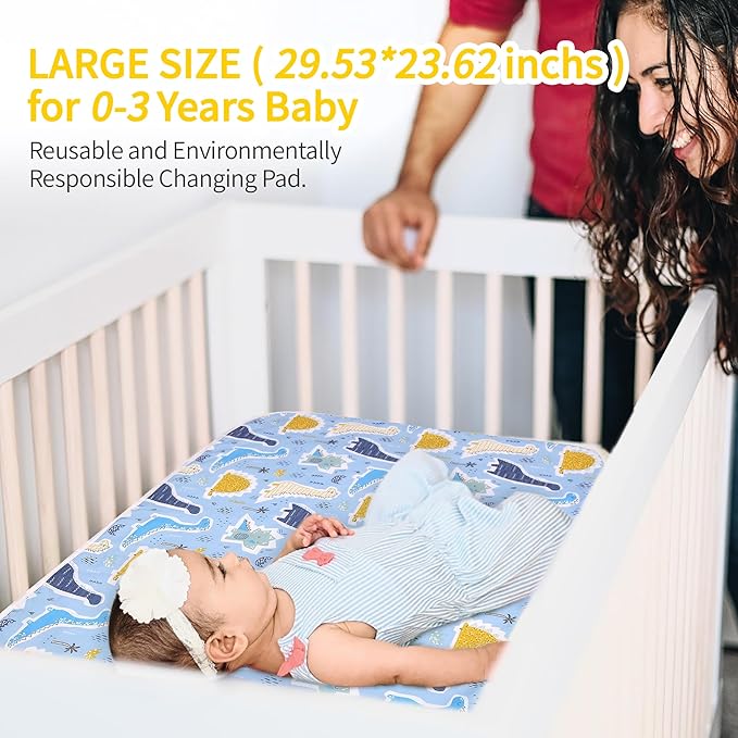 2 Pack Baby Changing Pad, Diaper Changing Mat for Dresser, Changing Table, Travel, 100% Cotton Surface, Breathable & Waterproof, Shower Gift for Newborn Boys, Extra Large 24" x 30", Dinosaur