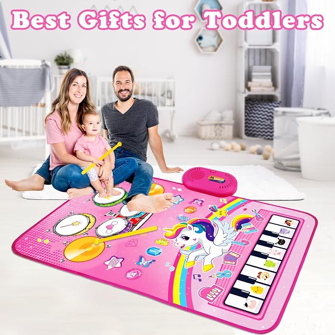 Toys for 1 Year Old Girl Gifts: Baby Musical Mat Toddler Toys Age 1-2 - 3 in 1 Piano Drum Animal Touch Unicorn Toy - Infant Music Toy 12-18 Months Babies Birthday Gifts for 1 2 3 Year Old Boys Girls