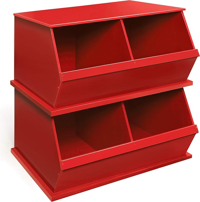 Badger Basket Two-Bin Stackable Toy Storage Cubby Organizer for Kids – Durable Kids Room Storage, Playroom Organizer, Easy Access Bins - Crimson Red