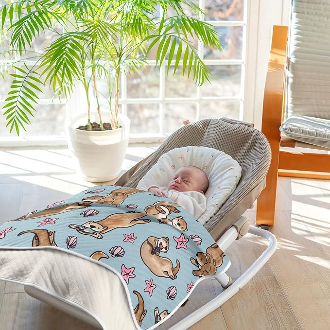 Ollabaky Otters Baby Blanket for Boys Girls Cotton Throw Blanket Swaddle Blanket for Crib Stroller Nursery Receiving Blanket Infant Toddler Unisex 30"x40"