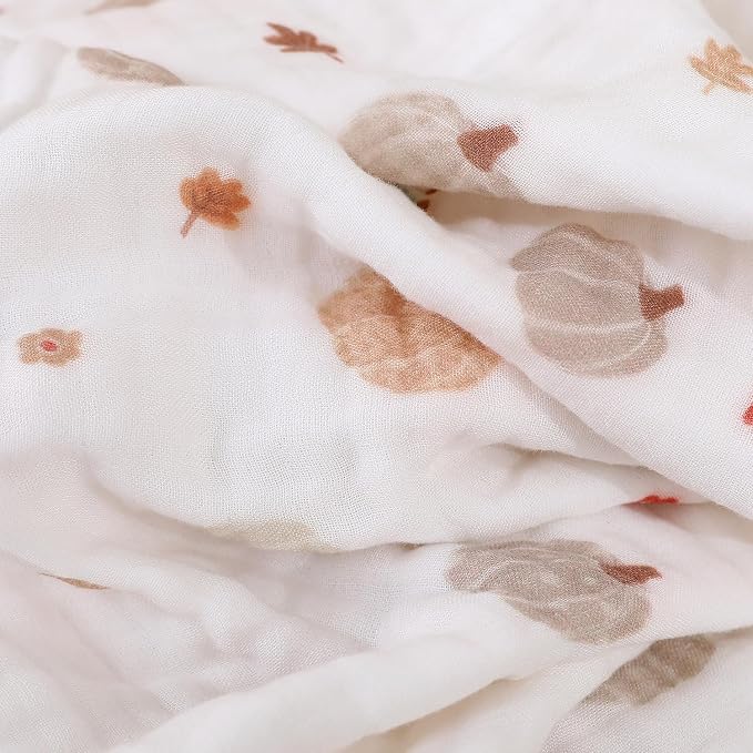 Ultra Soft 6-Layer Muslin Baby Blanket 43"x43" Happy Fall Pumpkin Breathable Lightweight Muslin Cotton Swaddles Bed Blankets for Toddlers Babies Newborn Birthday Gifts All Seasons