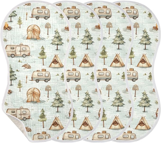 vvfelixl Muslin Burp Cloths Cartoon Camping Caravan Baby Washcloths for Baby Girl Boys 2 Pack