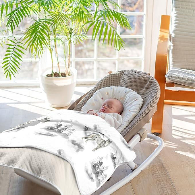 Ollabaky Forest Wolf Animal Baby Blanket for Boys Girls Cotton Throw Blanket Swaddle Blanket for Crib Stroller Nursery Receiving Blanket Infant Toddler Unisex 30"x40"