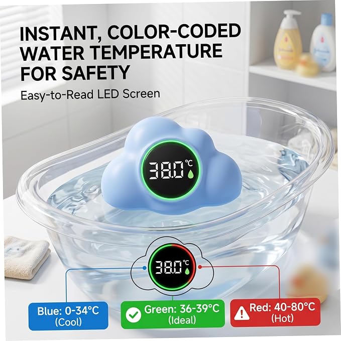 Bath Water Thermometer, Digital Baby Bath Thermometer, 3-Color Temperature Alert Floating Cloud Shape for Newborns, Beige, Water, Baby