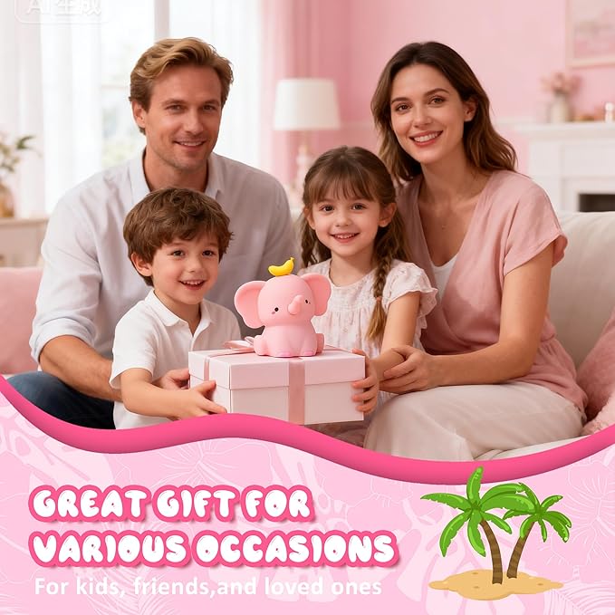 Ammonite Pink Elephant Night Light, Soft Silicone Elephant Nursery Lamp with 2 Dimming Levels and 20-Minute Timer, Touch Control Nightlight for Bedroom Decor, Christmas Birthday Gift