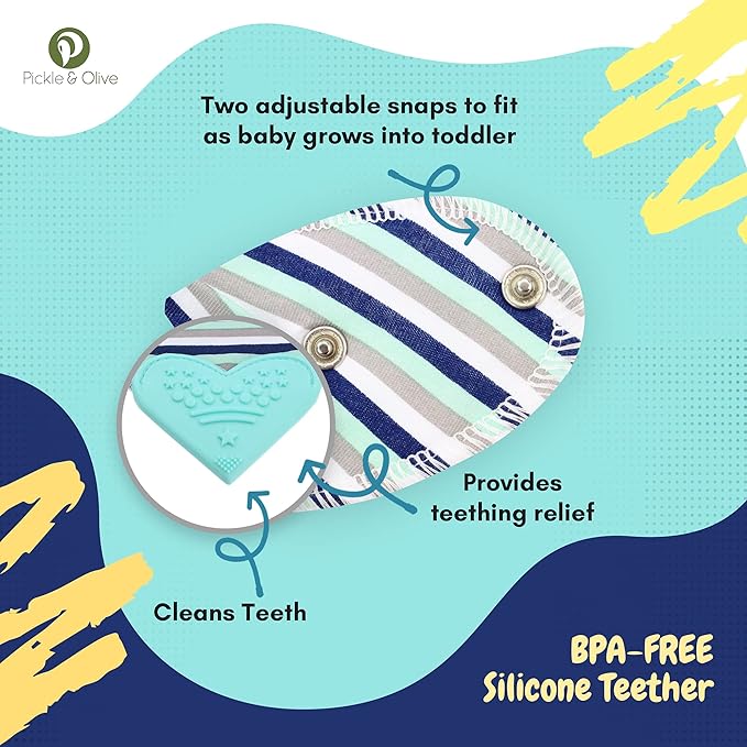 Pickle & Olive Baby Bandana Teething Bibs with Attached Silicone Teether, Set Of 4 - Blue Deer