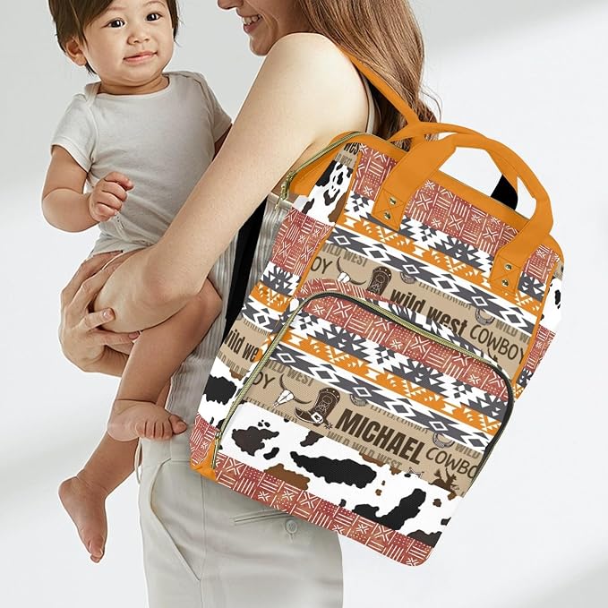 Custom Diaper Bag - Personalized Cowboy Baby Bag with Name, Mommy Daypack, Tote Gift