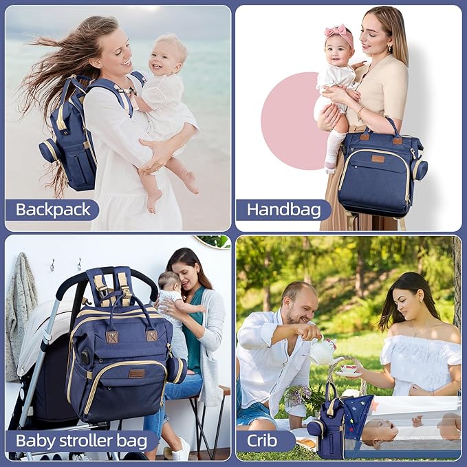 ZRSUN Baby Diaper Bag Backpack,Baby Shower Gifts, Multifunctional Travel Diaper Bag, Gifts for Mom with Portable Diaper Pad (Blue)