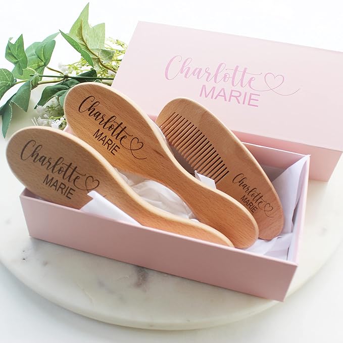 Baby Brush Set | Personalized Wooden Brush | Newborn Girl Essentials | 3pcs