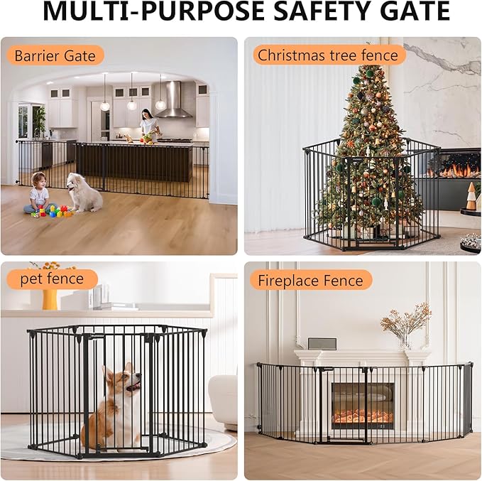 150" Extra Wide Baby Gate, Play Yard Child Safety Gate, Dog Gates with Auto-Close Door, Double Locking System for The House Doorways, Fireplace, Kitchen, 6-Panels, 30" Tall
