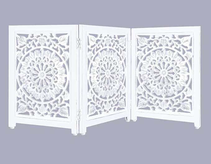 Lightnpro Wooden Dog Gate - Adjustable Freestanding Foldable Pet Safety Barrier for Indoor Use, Stylish Extra-Wide Fence for Dogs & Small Pets, Ideal for Stairs & Doorways - 24x54 Inch Antique White
