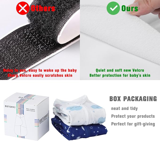 BSTOPPT Newborn Sleep Sack Baby Swaddle,3-6 Months,3-Way Adjustable Wearable Blanket,100% Rayon Cotton Swaddling sleeping bag,TOG 0.5(Clouds&Starry Sky)