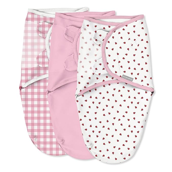 SwaddleMe by Ingenuity Original Swaddle, 100% Cotton, Improves Sleep & Calms Startle Reflex, 0-3 Months, 1.0 TOG, 3-Pack, Baby Swaddle Blanket - Lady Bug Picnic
