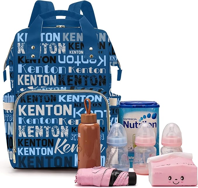 Large Capacity Custom Diaper Bag for Baby Boy with Name, Blue Multifunctional Mom Personalized Diaper Bag Backpack Waterproof Women Customized Daypack Nappy Bag