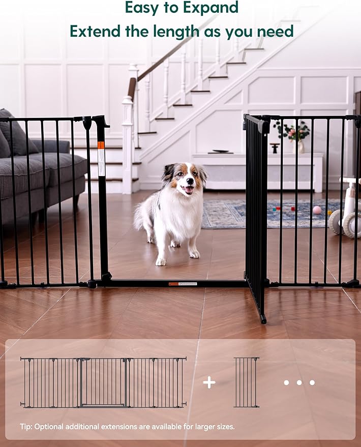 Babelio Baby Gate Extra Wide, Auto Close Dog Gate Pet Gate for House Stairs Doorways Fireplace (Black, 72" Wide Gate - 3 Panels)