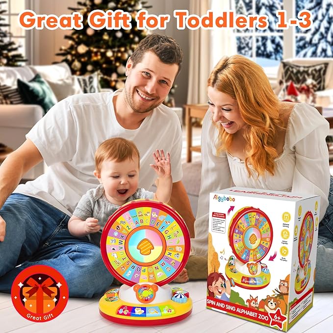 Learning Toys for 1 2 3 Year Old Boy Girl, Spin and Sing Alphabet Zoo with Sounds for Toddler 1-3, Educational Development Toy for Kid, Christmas Birthday Gifts for Baby 12-18 Months+
