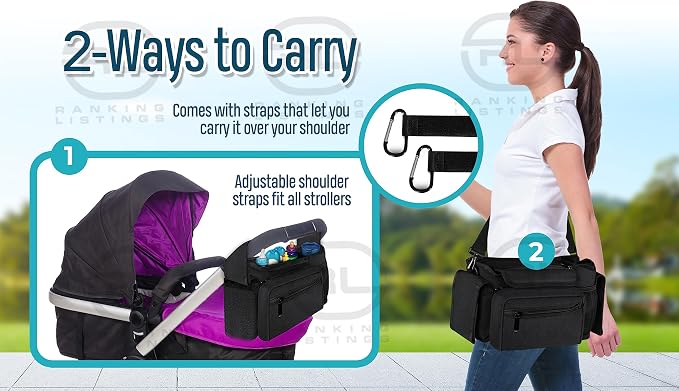 Homeify Baby Stroller Organizer Set - Universal Stroller Bag + Cup Holder/Phone Holder, Universal Accessories for Stroller, Bike, Wheelchair, Walker, Scooter