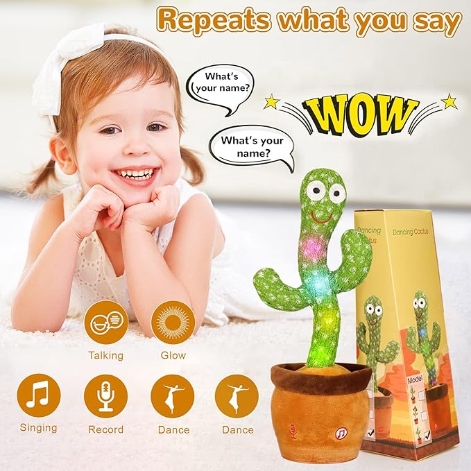 Dancing Talking Cactus Toy, Baby Singing Recording Mimicking Cactus Toy, Repeats What You Say, Musical Interactive Infant Toddler Toys for 1 Year Old Boys Girls, Baby Easter Basket Stuffers Gifts