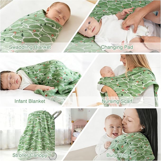 Muslin Swaddle Blankets for Newborn, Large 47"x47" Soft Breathable Bamboo Cotton Baby Blanket, Lightweight Receiving Blanket for Boys and Girls, Fairway Walk