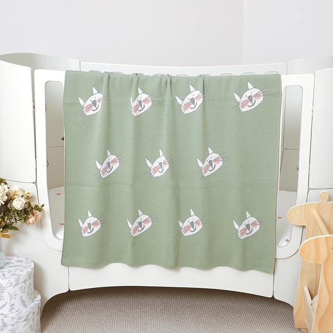 Hadetoto Baby Blankets for Boys and Girls, Newborn Knitted Cotton Swaddle Blankets Neutral Crochet Receiving Blanket, Baby Essentials, Registry & Gift, 40 x 30 inches