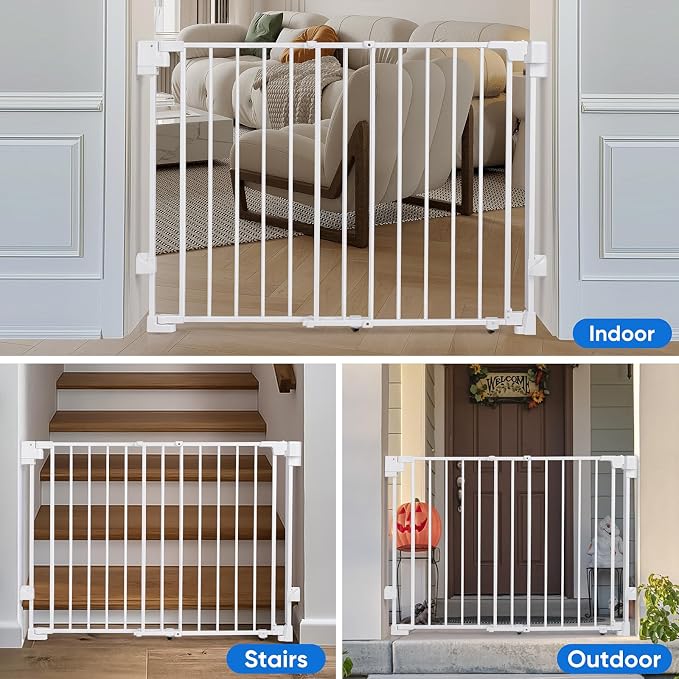 Upgraded 29-43" No Bottom Bar Baby Gate,Heavy-Duty Hardware Mount Dog Gate, Adjustable Baby Gate,for House/Stairs/Doorways Use, Safety Pet Gates with Gate Pulley,Walk Thru Door,Two Way Open