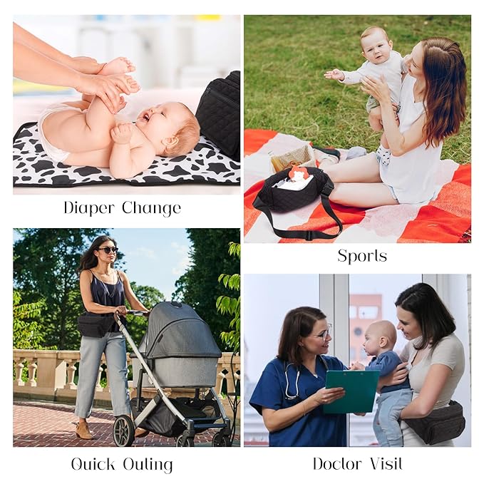 Pripher Small Diaper Bag with Portable Changing Pad, Crossbody Diaper Bag Pack with Wipes Pocket for Mom and Dad, Mini Diaper Bag Fanny Pack for Baby Travel, Black