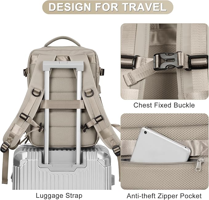 coofay Laptop Travel Backpack For Women Men Airline Approved Carry On Bags For Airplanes Underseat Luggage Backpack For Traveling On Airplane Personal Item Travel Bag For Airlines Light Brown