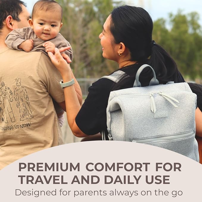 BUNSO Neoprene Diaper Bag Backpack, Water-resistant, Travel Baby Bag With Changing Pad, Stroller Straps, Wet Bag and Pouch (Gray)