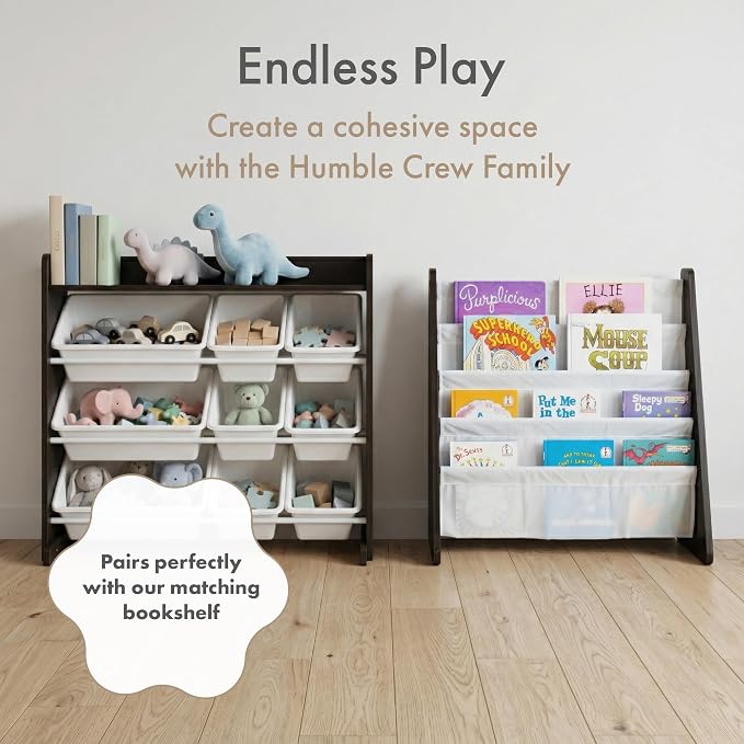 Humble Crew Toy Storage Organizer with 9 Removable Storage Bins for Kids Playroom, 3-Tier with Top Shelf Toddler Toy Organization and Storage, Espresso/White