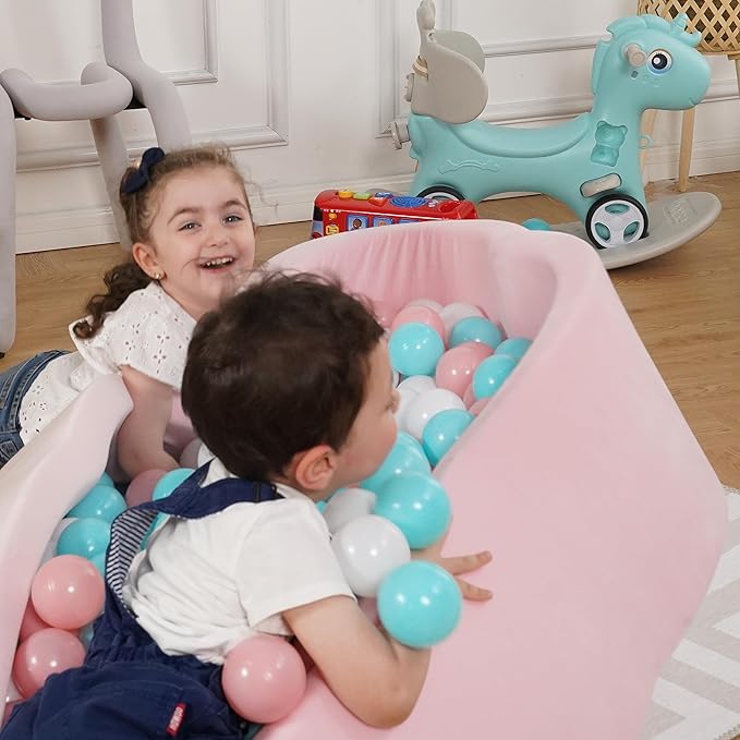 Baby Ball Pit - Premium Velvet Memory Foam Ball Pit for Toddlers 1-3 and Babies - Large Pink Flower Baby Ballpit - Indoor Soft Play Equipment for Kids - Pink - Balls NOT Included