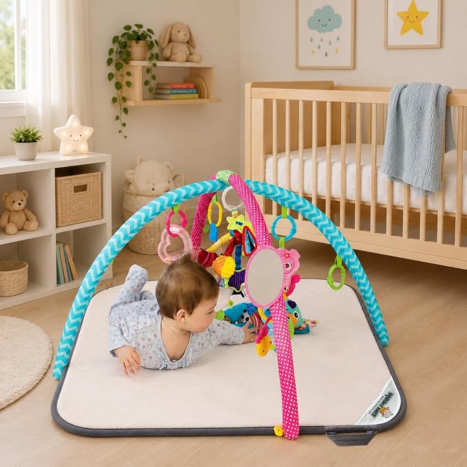 Squishy Mats Baby Play Mat | 36" x 36" Memory Foam Infant Floor Pad with Minky, Folds for Travel – No Small Parts, Non-Slip, Machine Washable, Soft Play Surface for Babies & Toddlers