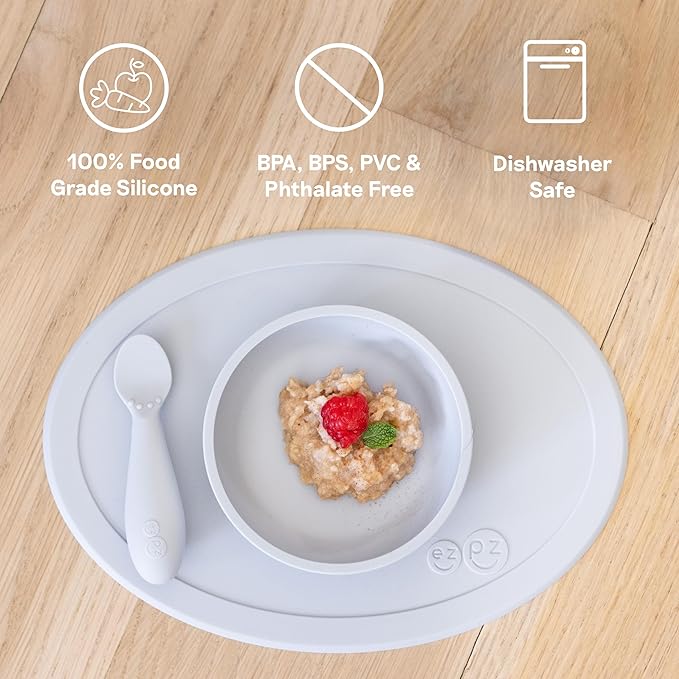 ezpz Tiny Bowl (Blush) - 6 Months+ - 100% Silicone Suction Placemat + Bowl for Infants - Fits All Highchair Trays - Baby-Led Weaning Supplies