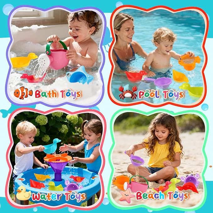 10 Pcs Bath Toys for Kids Ages 1-3, Bathtub & Pool Water Toys for Toddlers 1-3 & Babies 12-18 Months, Water Table Accessories with Floating Ducks, Stacking Cups & Pouring Fun for Boys Girls